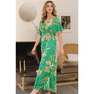 nwt ODDI Full Size Floral Smocked Tied Back Maxi Dress